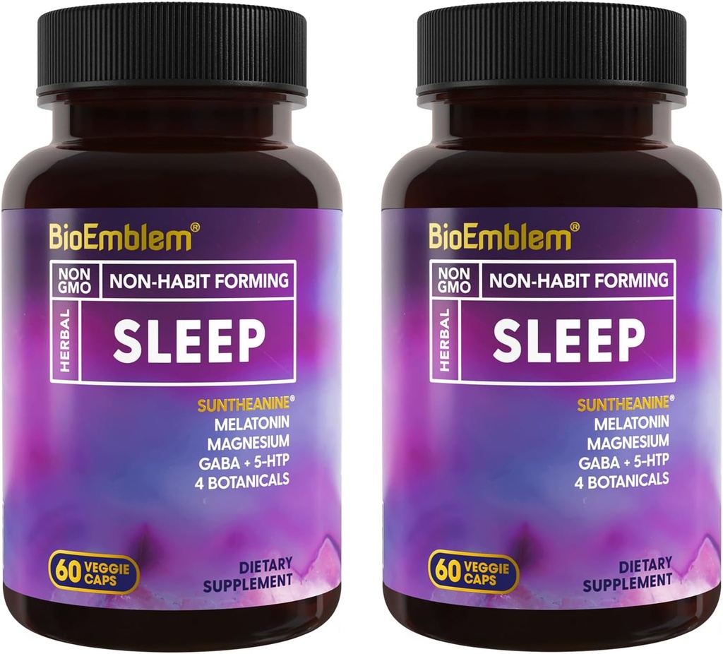 BioEmblem Natural Sleep Aid pentru adulții cu Melatonina, Root Valerian, Suntheanină & More 