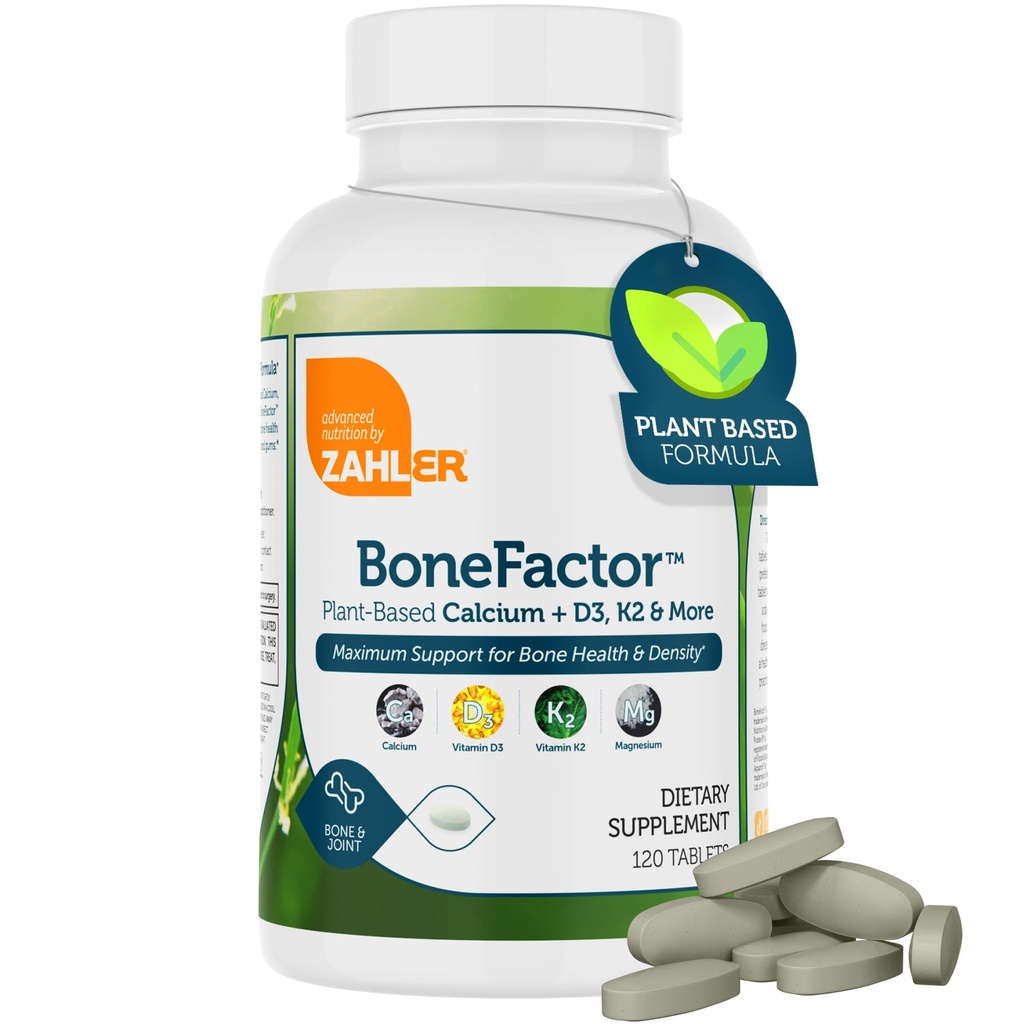 Zahler Bonefactor, Supliment cu concentraţie osoasă care conţine calciu, vitamina D, vitamina K şi magneziu, Kosher certificat, 120 comprimate