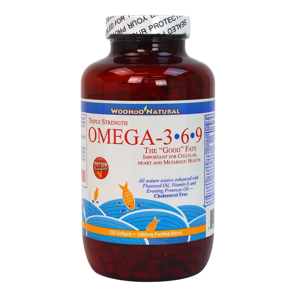 Woohoo Natural Triple Putere Colesterol Free Omega 3 6 9 Ulei de pește Formla 330 Softgels (1)