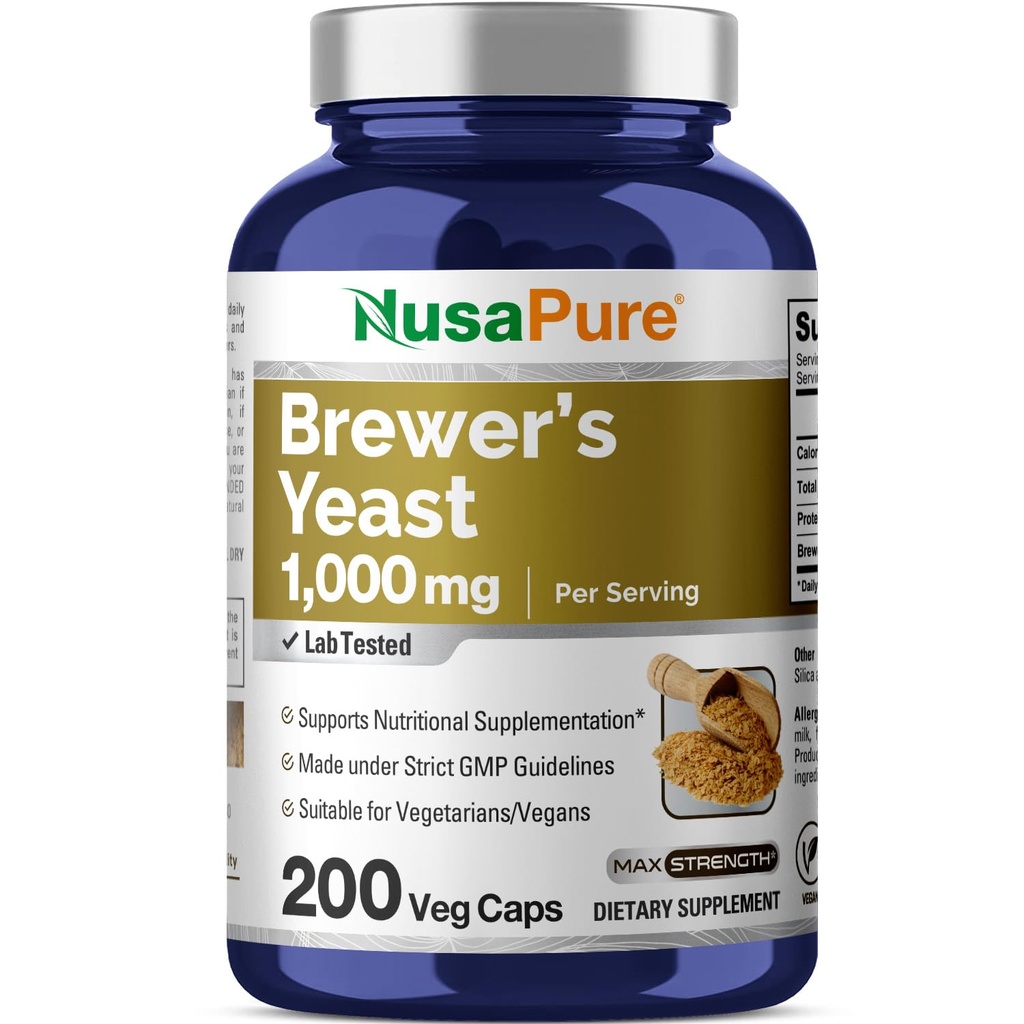 NusaPure Brewers Drojdie 1000mg 200 Vegetarian Caps (Non-GMO, Vegan)