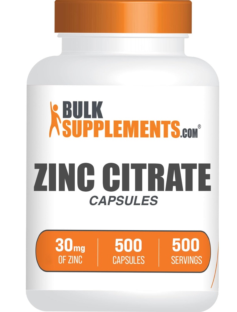 BulkSupplements.com Capsule Citrate de zinc - Suplimente de zinc, Gluten gratuit - 30 mg pe servire, 1 capsulă per Serving, 500 Conte (Pachet de 1)