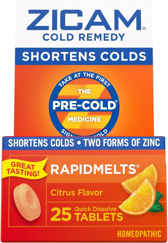 Zicam Cold Remedy Zinc Rapidmelts, Citrus Flavor, 25 Count (Pack of 2)