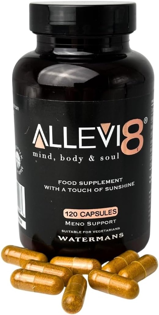 Watermans Allevi8 Curcumin Turmeric, Ginger, Frankincense, Vitamina D & Black Pepper Extract pentru cea mai bună absorbţie - Daily Joint & Mental Health, Immune Health Support
