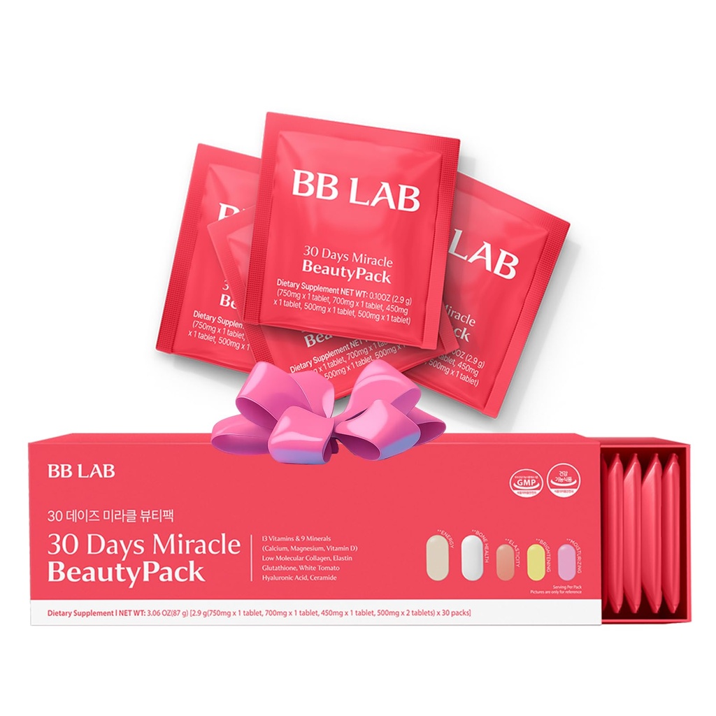 BB LAB 30 zile Miracle Beauty All-in-one Pack, Colagen molecular scăzut, Elastin, Glutatione, Ceramidă, Acid hialuronic, Multivitamine și minerale, Calciu, Magneziu, Vitamina D