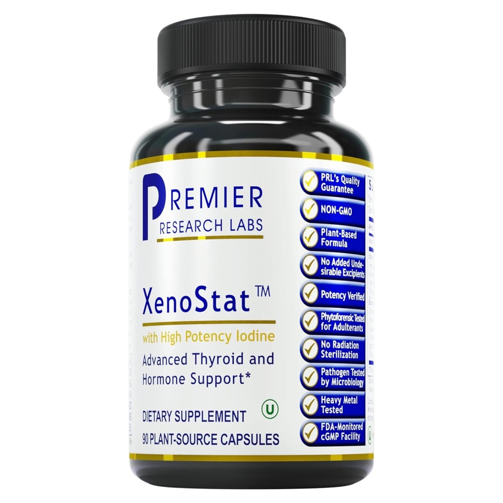Premier Research Labs XenoStat - Tiroidal Function & Hormone Support - with Chlorella, Hyssop Herb, Milk Thistle & Reishi Mushroom - Kosher - Vegan - 90 Plant-Source Capsules