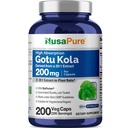 NusaPure Gotu Kola Capsules 20:1 Extract, 200 mg echivalent cu 4000 mg Per Veggie Caps, 200 Conte, Non-GMO, Vegan, Bioperine - extract tradițional de plante aromatice