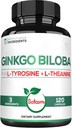 1000mg Ginkgo Biloba Suplimente cu L-Tyrosine, L-Teanină - 120 capsule pentru alimentare cu 2-Month - Suport Focus, Funcţie Mermory, Brain Health & Vision Quality