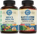 Mens Daily Multivitamine & Advanced Joint Support Bundle (O sticlă fiecare). Sprijină în mod colectiv wellness holistic, energie stimulată și sănătate comună. USA Made.