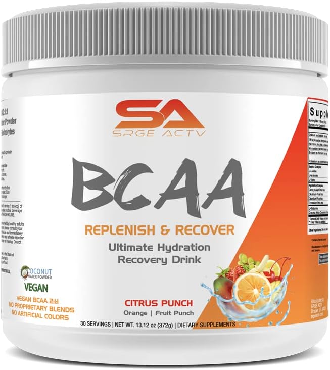 BCAA pulbere Plus Glutamina și Electrolit pulbere pentru recuperare și hidratare - 30 Servings (Citrus Punch)