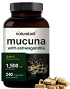 Mucuna Pruriens Capsule, Triple Putere 1500mg Per Serving, 2 din 1 Formula, Made with Mucuna and Ashwagandha, 240 Capsule, Potent Seed Extract, pozitiv Mood, Relaxare & Restaurare Suport