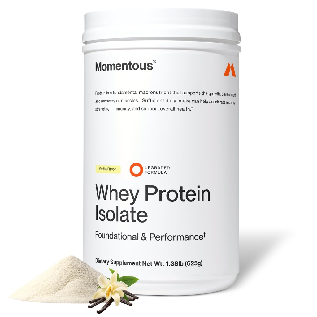Momentous Essential Grass-Fed Whey Pulbere de proteine - 20 g Whey Izolate Proteine - NSF Certificat pentru Sport - Gluten-Free - 24 Serviri pentru utilizare esențială în fiecare zi - Vanilie - Pachet mai Vary