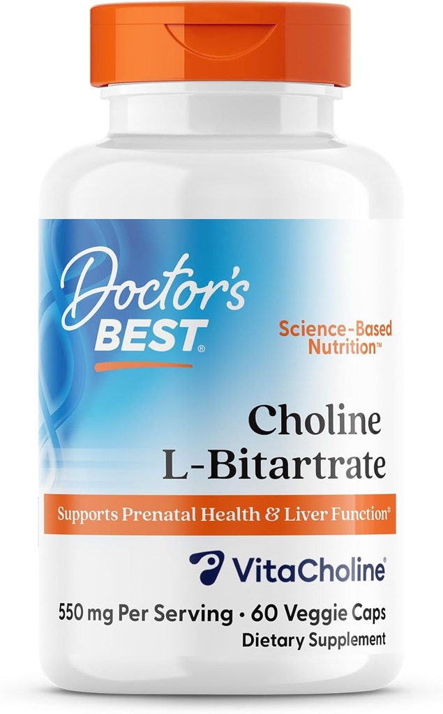 Cel mai bun colină L-bitartrat (VitaCholine), susține sănătatea prenatală și funcția hepatică, non-GMO, gluten gratuit, soia gratuit, Vegan 60 Veggie Caps