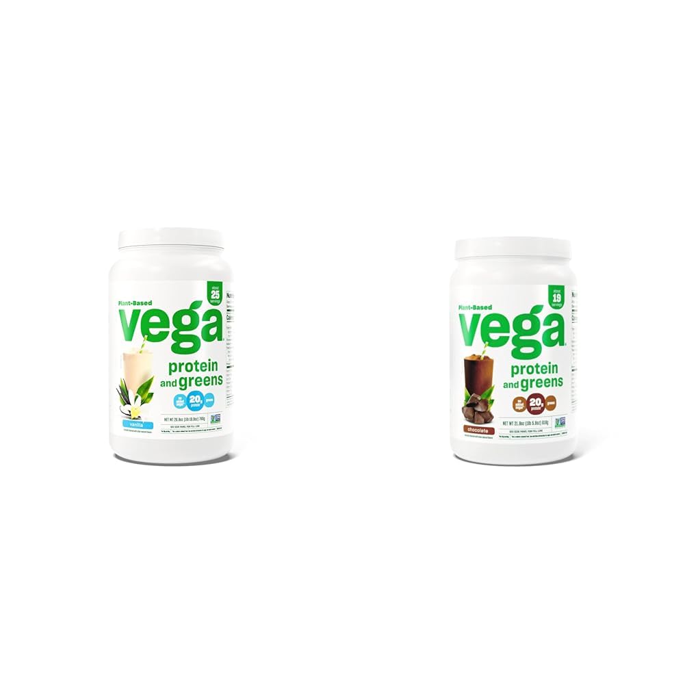 Vega Proteina si Verzi Pulbere de proteine, Vanilie - 20g de plante pe bază de proteine Plus legume, Vegan & Proteina si Verzi Proteina Praf de Ciocolata (19 Serviri) - 20g de plante pe bază de proteine Plus