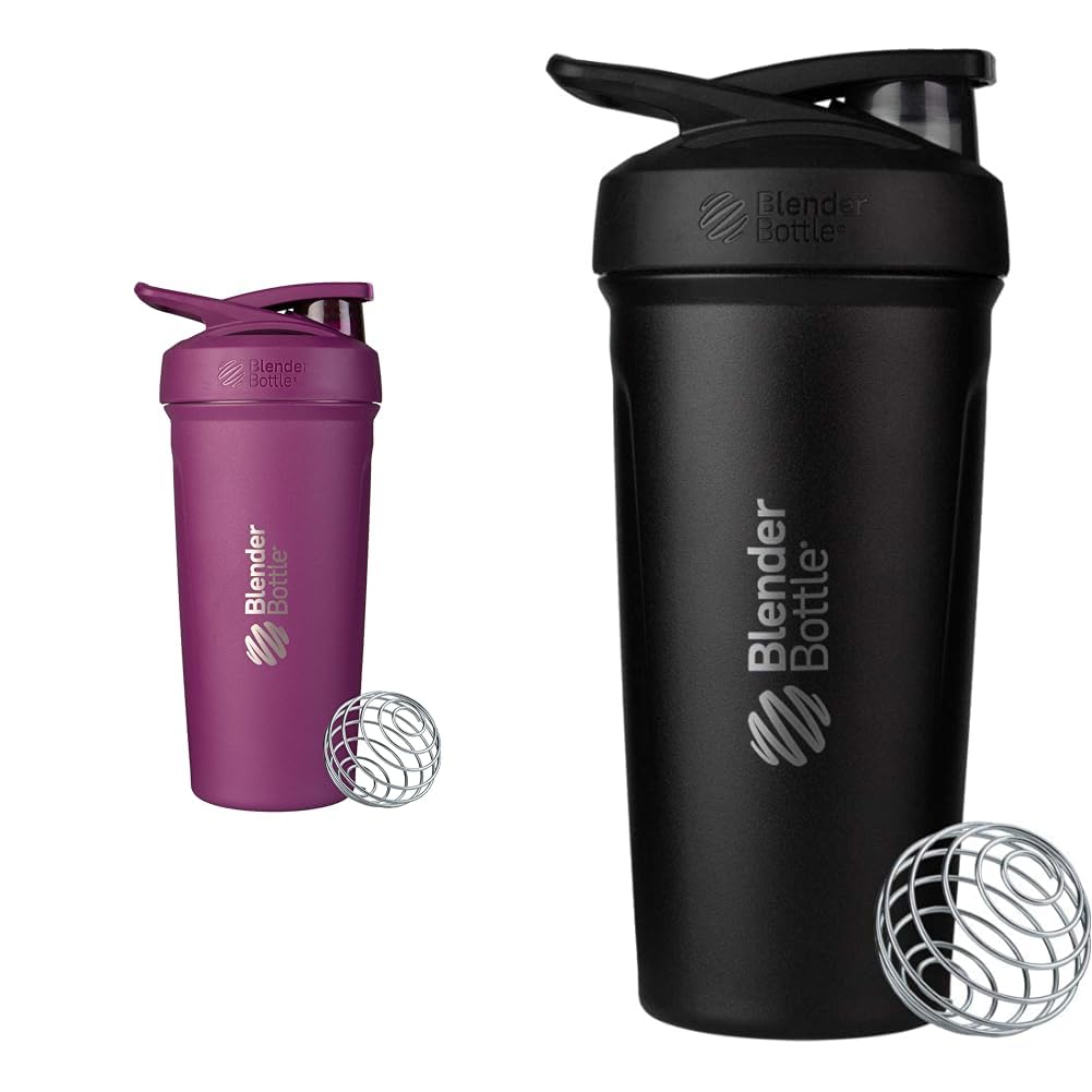 BlenderBottle 24-Ounce din oțel inoxidabil Shaker Cups cu whire Whisk, Plum și negru