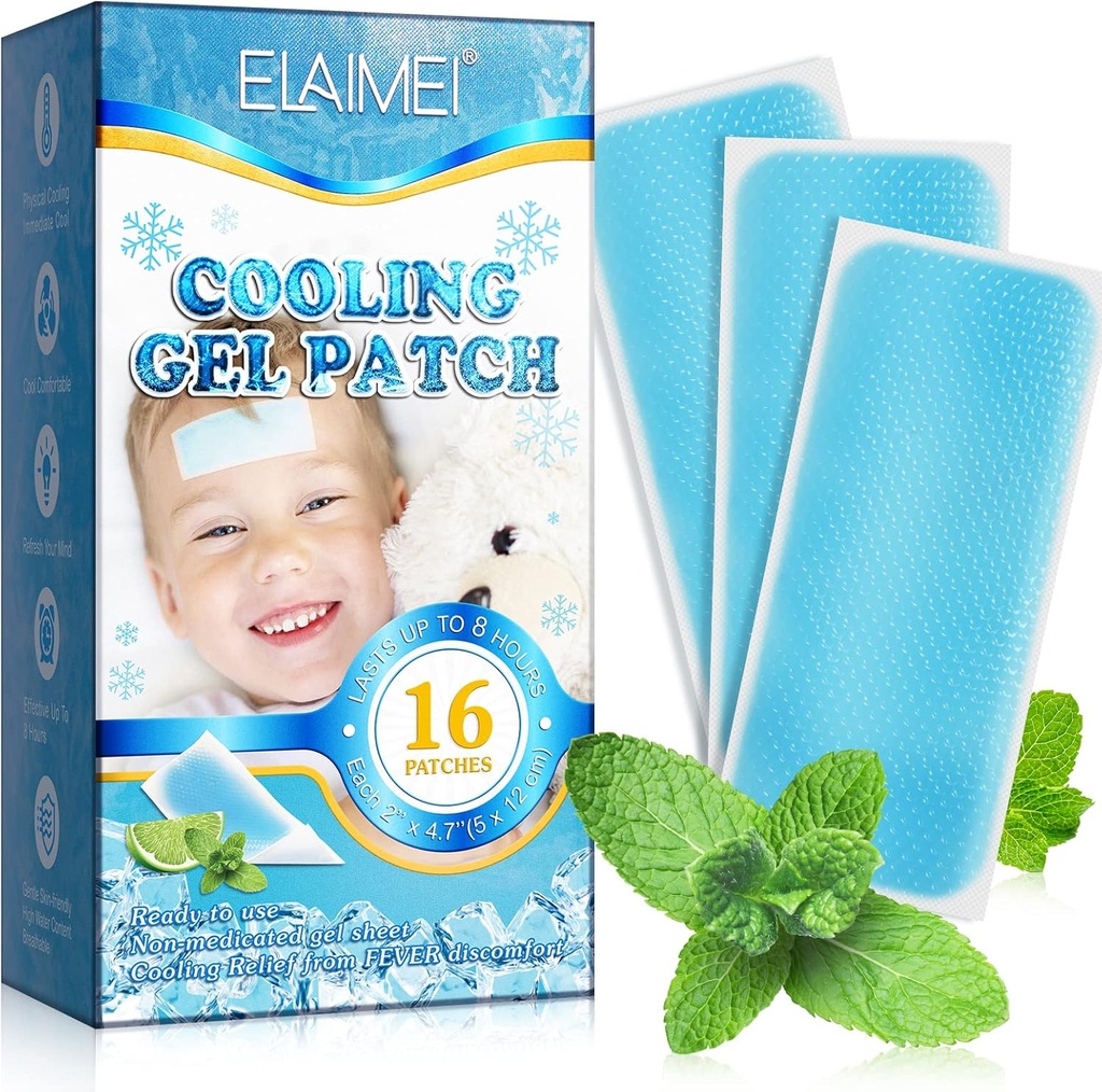 16 foi Febră Patch-uri pentru copii - Petice de gel de răcire vreme fierbinte pentru adulți - Petice de cap - Febră antebraț Pad-uri cool