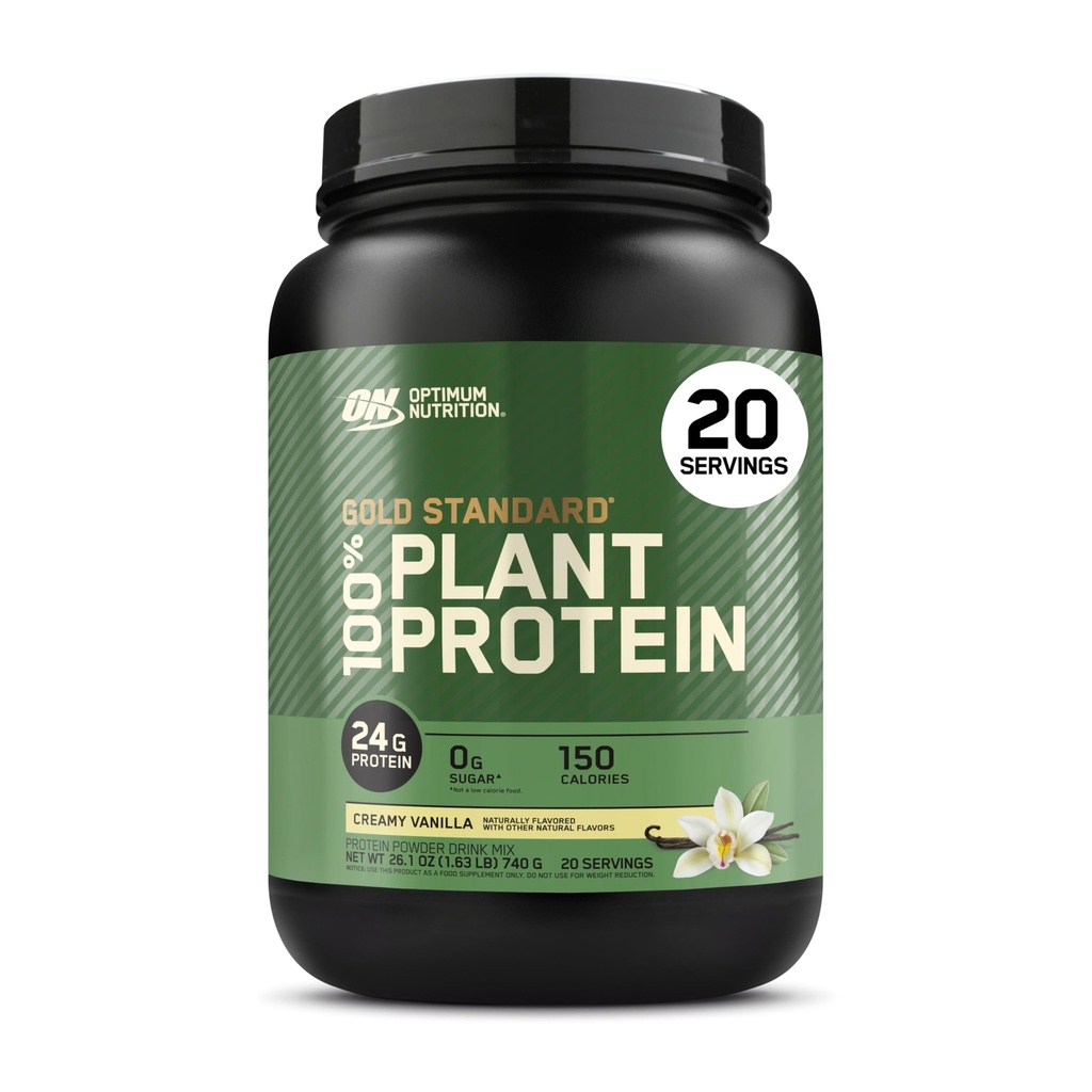 Optimum Nutritie aur standard 100% Pe bază de plante Proteina pulbere, Gluten gratuit, Vegan Proteina pentru suport muscular și recuperare cu aminoacizi - Creamy Vanilla, 20 Serviri (Packing May Vary)