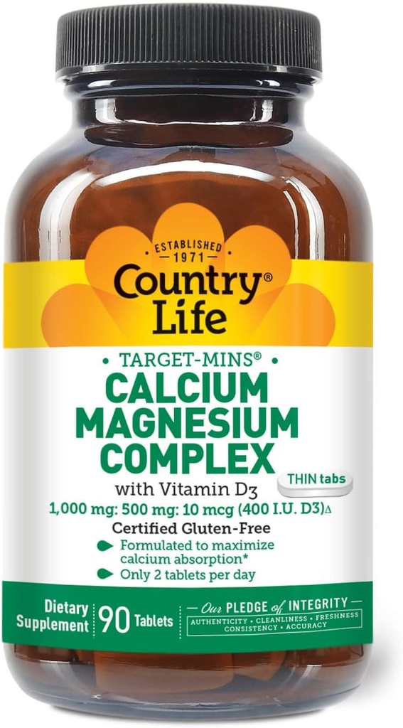 Tara de viata-Mins Calciu Magneziu cu vitamina D-complex, 1000mg/500mg/10mcg, 90 comprimate, Certified Gluten gratuit, Certified Vegetarian