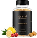 Black Girl Vitamine - Gume prenatale pentru femei Vitamina cu Folate pentru suport de sănătate osoasă, Gluten-Free, (Raspberry-Lemonade), 60ct