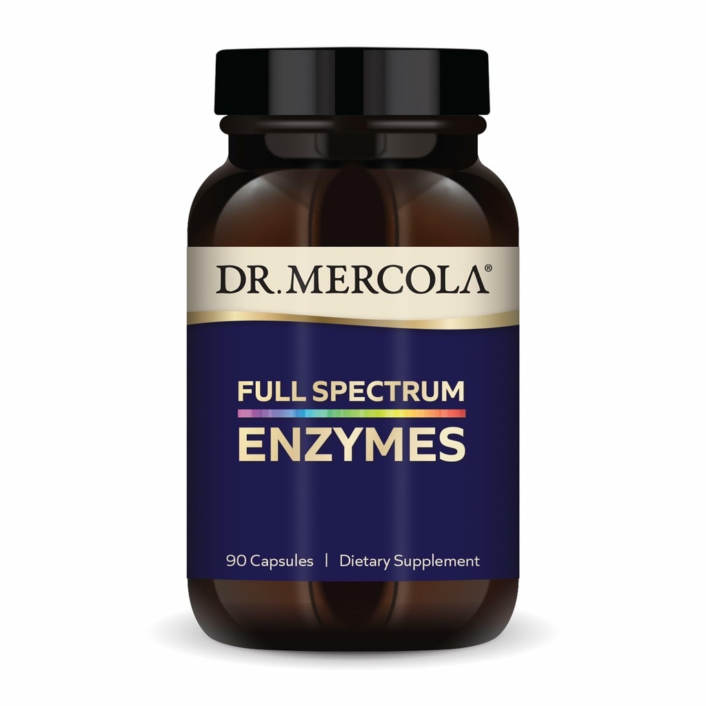 Dr. Mercola Full Spectrum Enzime - 22 Enzime diferite - Sprijină Digestive & Immune Health - ajută la digest Carbohidrats, grăsimi, proteine și fibre - non-GMO, gluten-free & Soy-Free - 90 capsule
