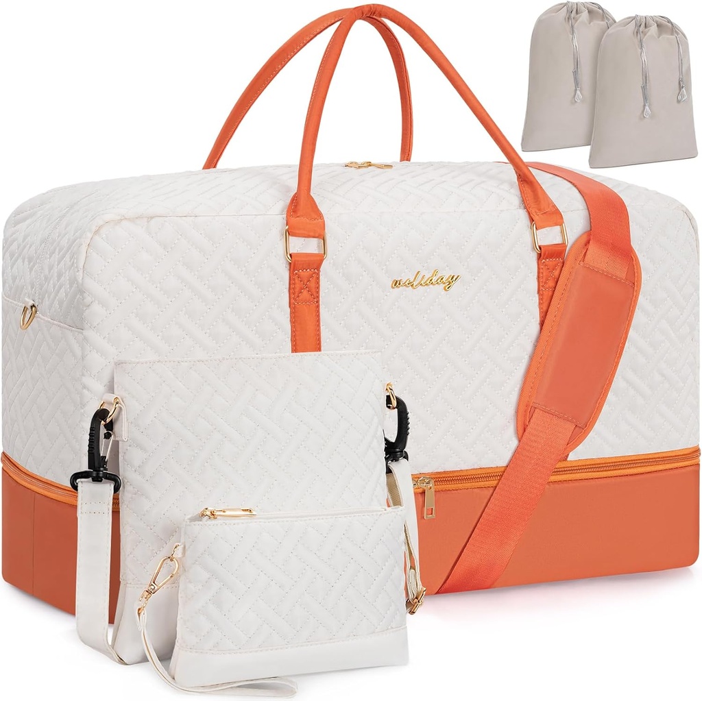 Sac Weekender pentru femei, set 5 buc Carry on Overnight Bag, 23" Sac de călătorie Duffel cu compartiment pantofi impermeabil