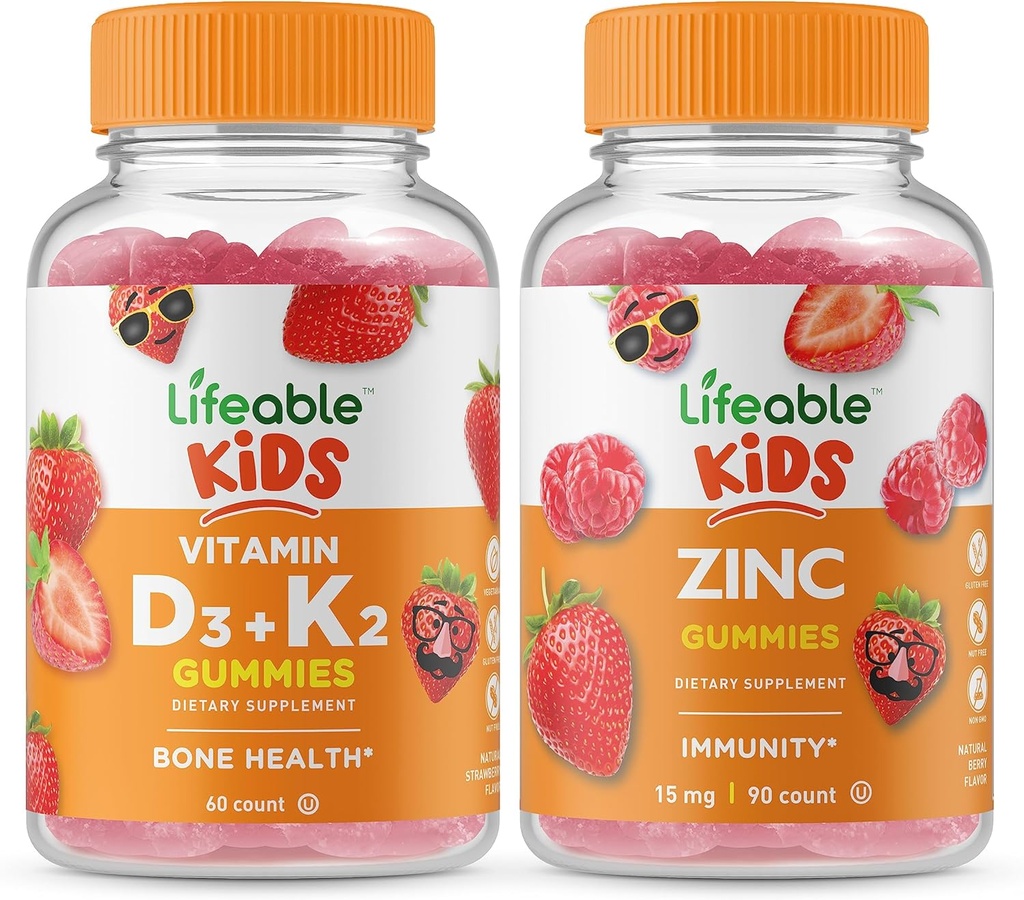 Vitamina vie D3 + Vitamina K2 Copii + Zinc Copii, Gume Bundle - mare Tasting, Supliment de vitamine, Gluten gratuit, OMG gratuit, Gummy mestecat