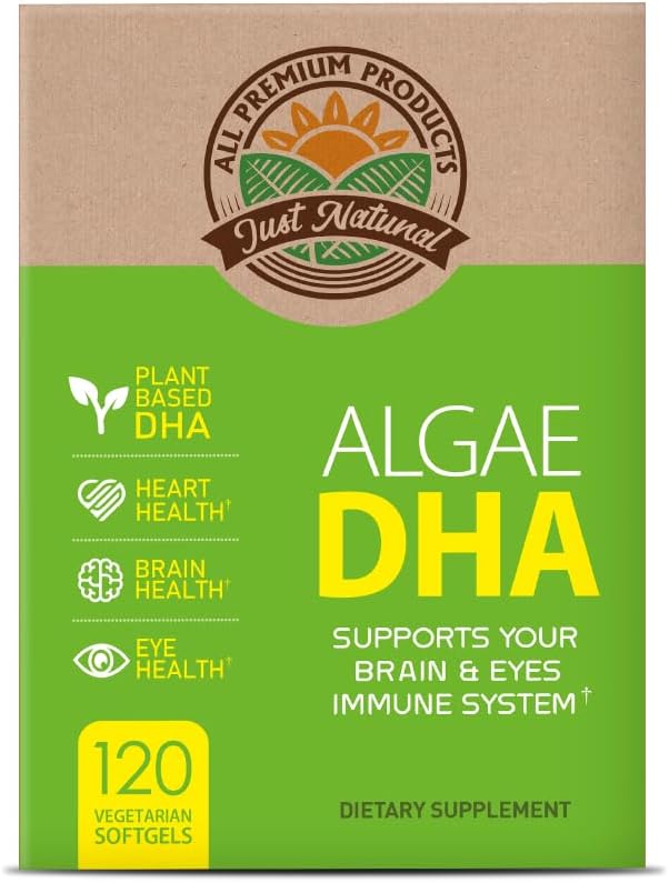 Algae DHA 120 Softgels x 1 Box - Vegan Omega-3 Supliment, Pure Plant-Based Carragenan, DHA și Algae Oil (120 Conte)