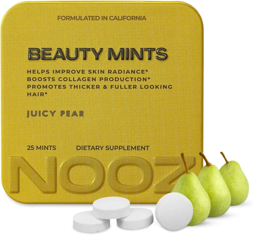 Minte de frumusete NOOZ - menta de biotina de zahar-gratuit pentru piele stralucitoare, par sanatos si unghii puternice - aroma de pere suculent 
