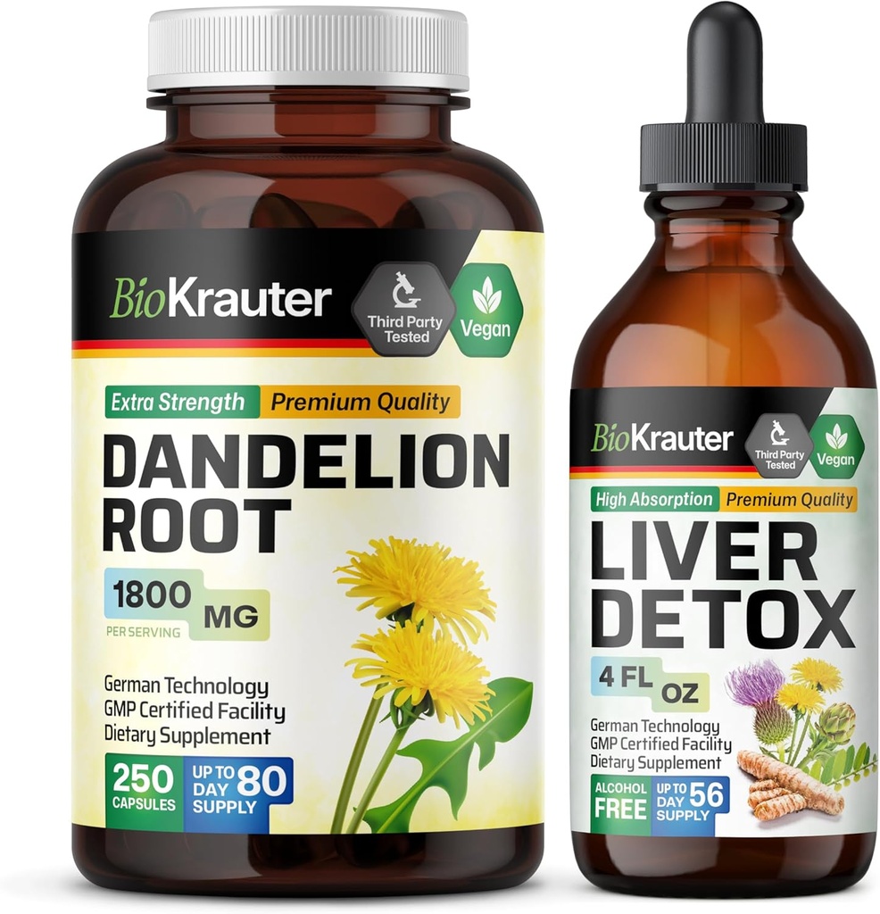 BIO KRAUTTER Root 250 Capsule & Suport pentru ficat Tinctură 4 Fl. Oz.