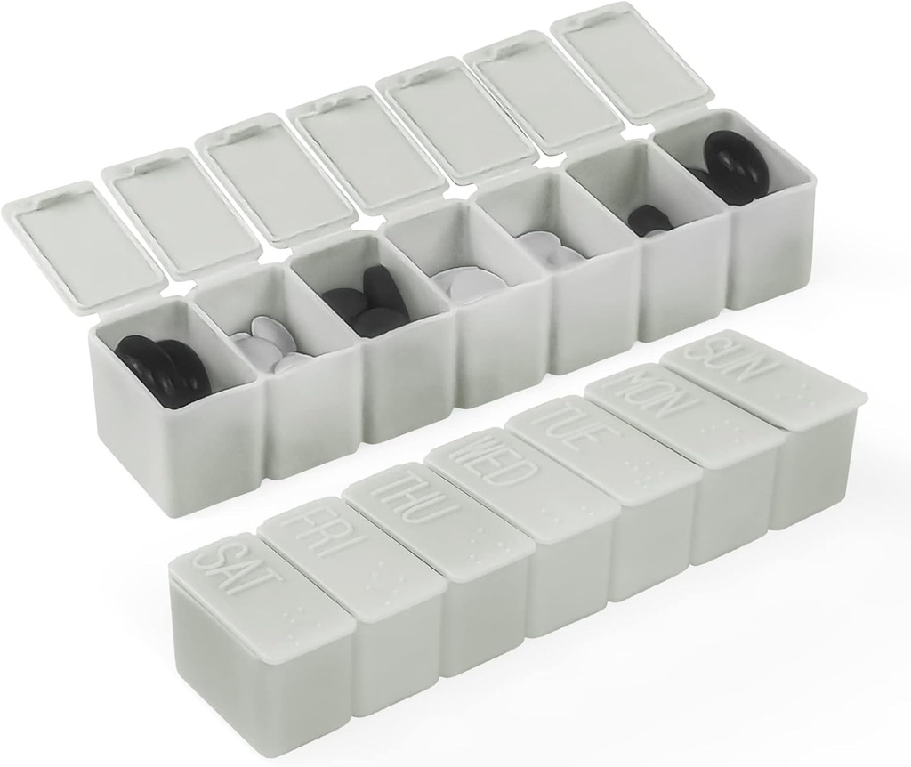 Weekly Small Pill Organizator, 7 zile Pill Case, Daily Vitamina Case Medicine Box, Pastile Containere pentru Medicină Suplimente Ulei de pește(2Pcs, Grey)