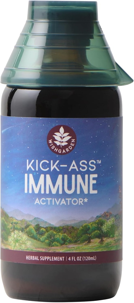 WishGarden Herbs Kick-Ass Immune Activator - Herbal Immune Supplement Supplement for Adulti, Plant-Based Immune Booster & Immune Defense w/Echinacea & Goldenseal, Rapid Imunity Boost Formula, 4oz