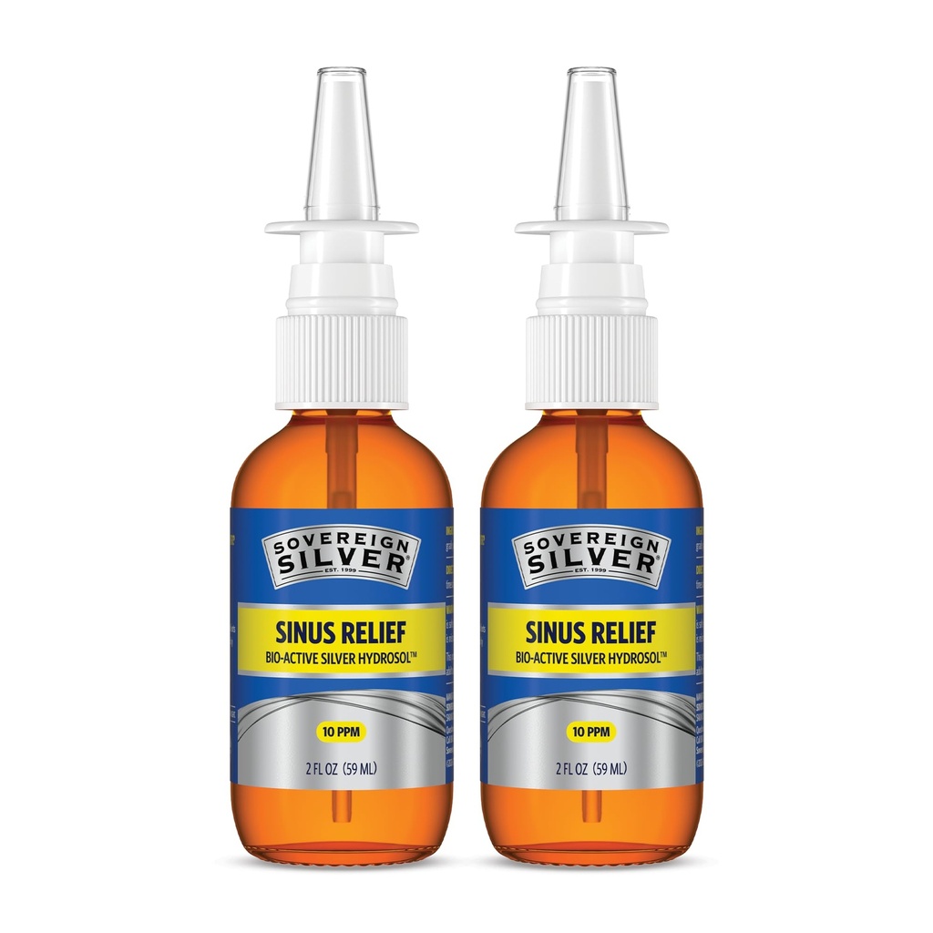 Sovereign Silver Bio-Active Silver Hydrosol pentru Suport Imun - 10ppm - 2oz - Spray nazal - Pachet de 2