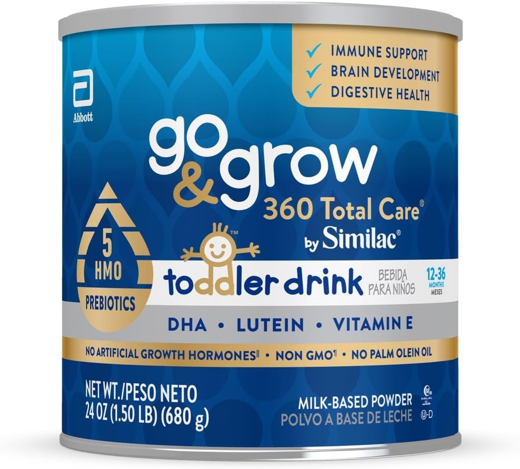 Du-te & Crește 360 Îngrijire totală de Similac Toddler Nutritional Drink, Are 5 HMO, Pulbere, 24-oz Can