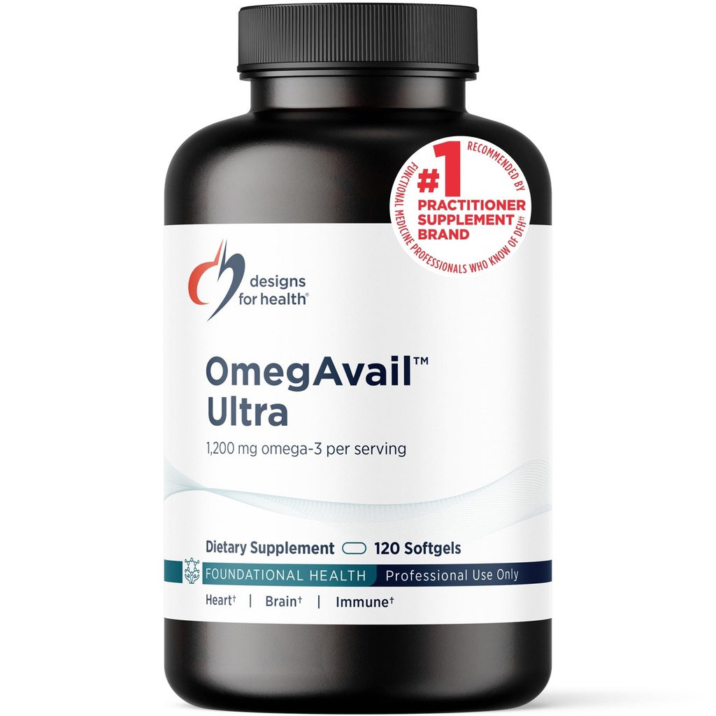 Proiectări pentru sănătate OmegAvail Ultra TG ulei de pește 1200mg - Trigliceride Formular Omega 3 Suplimentul de ulei de pește cu DHA/EPA - Nu gust de pește (120 Softgels)