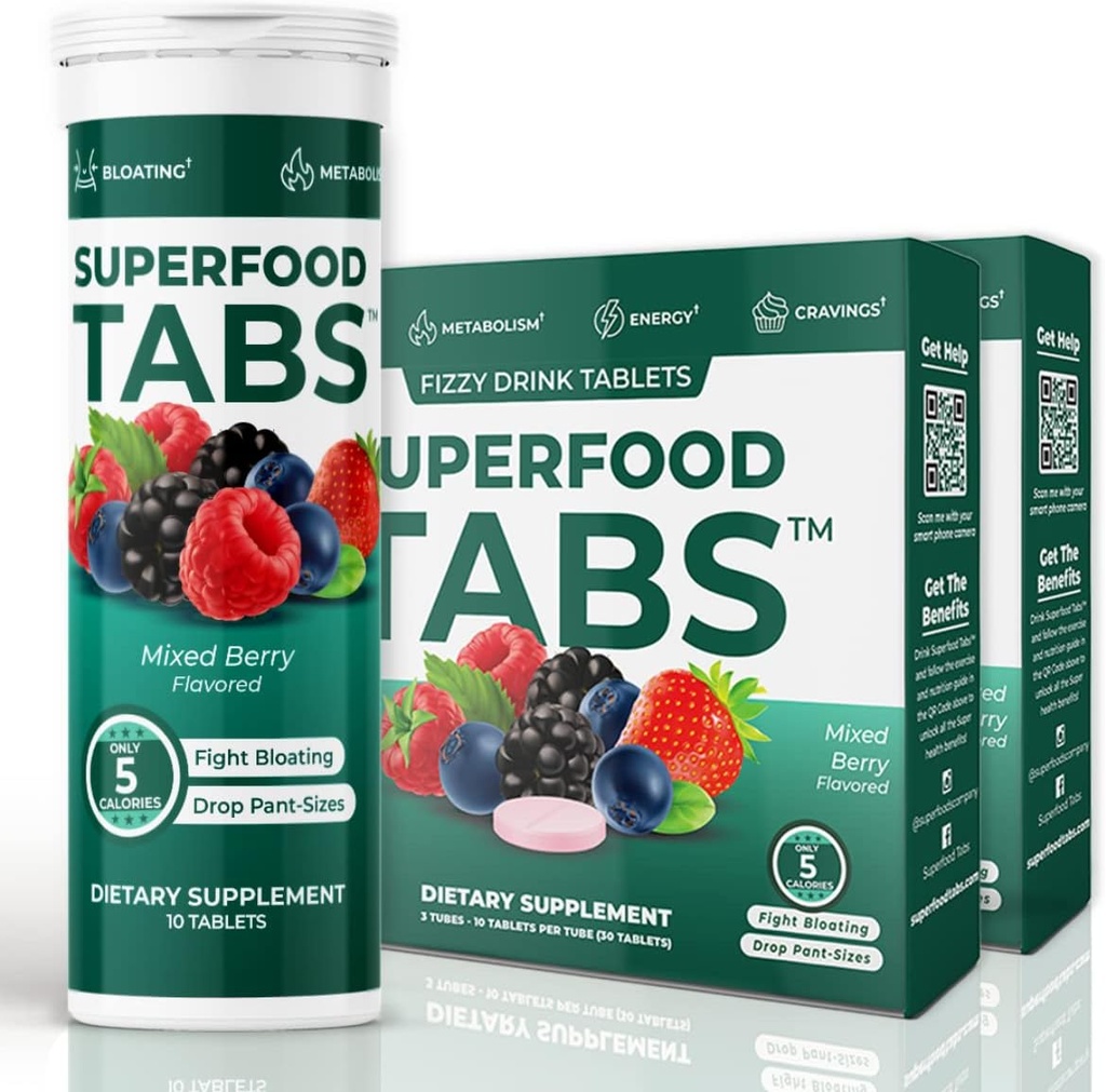 Superfood Tabs Superfoods Companie Detox Cleanse Drink - Supliment nutritiv pentru femei si barbati - Suport Greutate sanatoasa, Digestive Health, Cravings & Bloating Relief - Mixed Berry Flavor [60 comprimate]