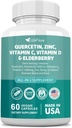 60 Count Querbetin 50 mg Zinc 1000 mg Vitamina C 5000 UI Vitamina D3 1000 mg Turmeric 1000 mg Elderberry cu Q- Defend Immune Blend Reisshi Nettle Arteemisin, Non- GMO, Free Supports Health