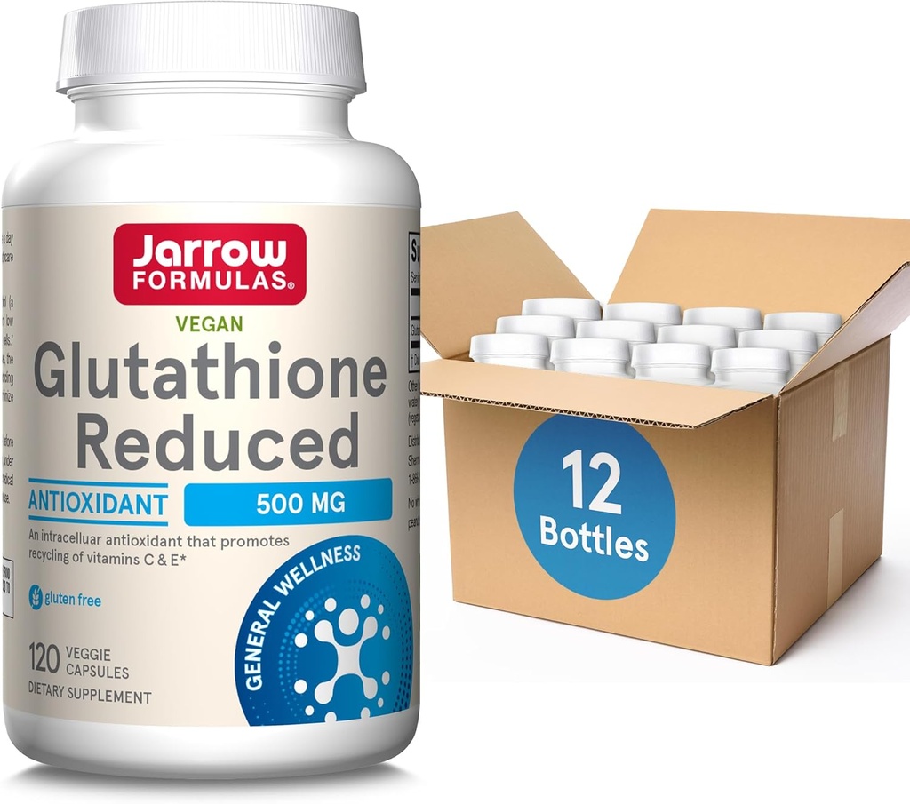 Formule Jarrow Glutatione Reducere 500 mg- 120 Capsule Veggie- Antioxidante intracelulare- Suplimente Glutationene de calitate - Suportă reciclarea vitaminelor C & E- non-GMO- Gluten Free- Vegan, 12 cutii