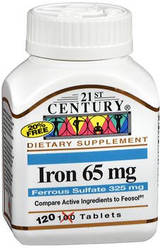 21st Century Iron 65 mg cu sulfat feros 325 mg - 100 comprimate, ambalaj cu 4