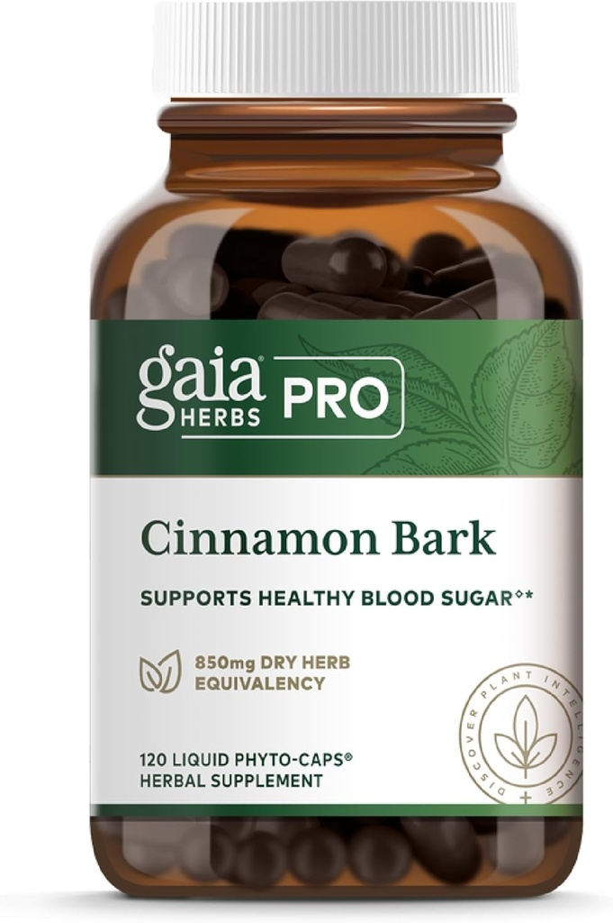 Gaia Herbs Pro Scorțișoară Bark - susține un metabolism sănătos - Organic, Vegan, Soy-Free & Gluten-Free - 120 Fito-Caps lichid (120 Servings)