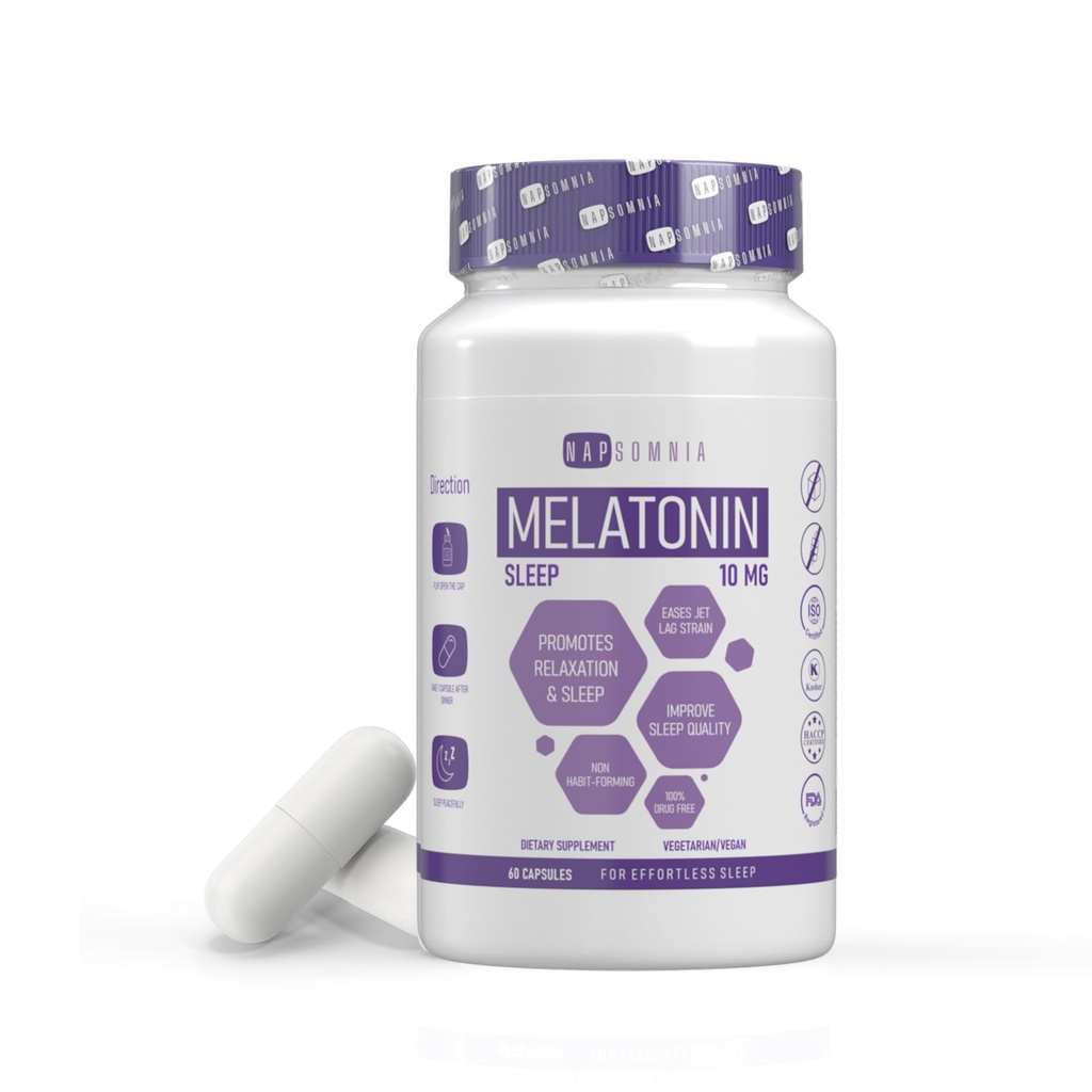 Melatonina pentru dormit pentru bărbaţi şi femei - Melatonina de somn, extract de rădăcină valerian - Melatonina Vegan 10 Mg Capsule - Ajutor pentru somn pentru adulţi - Suplimente pentru somn adânc la Ease Jet Lag Strain