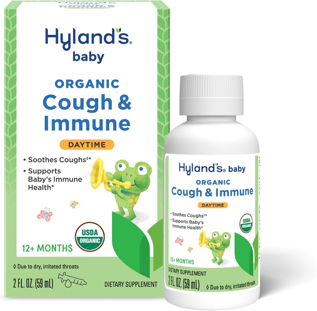 Hyland's Baby Organic Cough Syrup and Immune Support with Agave, Elderberry and Pomegranate, Soothes Cough, and Supports Imunity, Daytime, 2 Fl. Oz.
