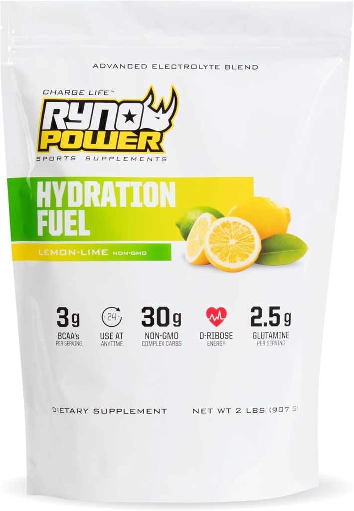 Ryno putere de hidratare combustibil Electrolit Drink Mix 2lb (20 serviri) "Lemon Lime" - avansat Electrolit Formula + BCAA's - Gluten gratuit - Sustinut energie si recuperare musculara