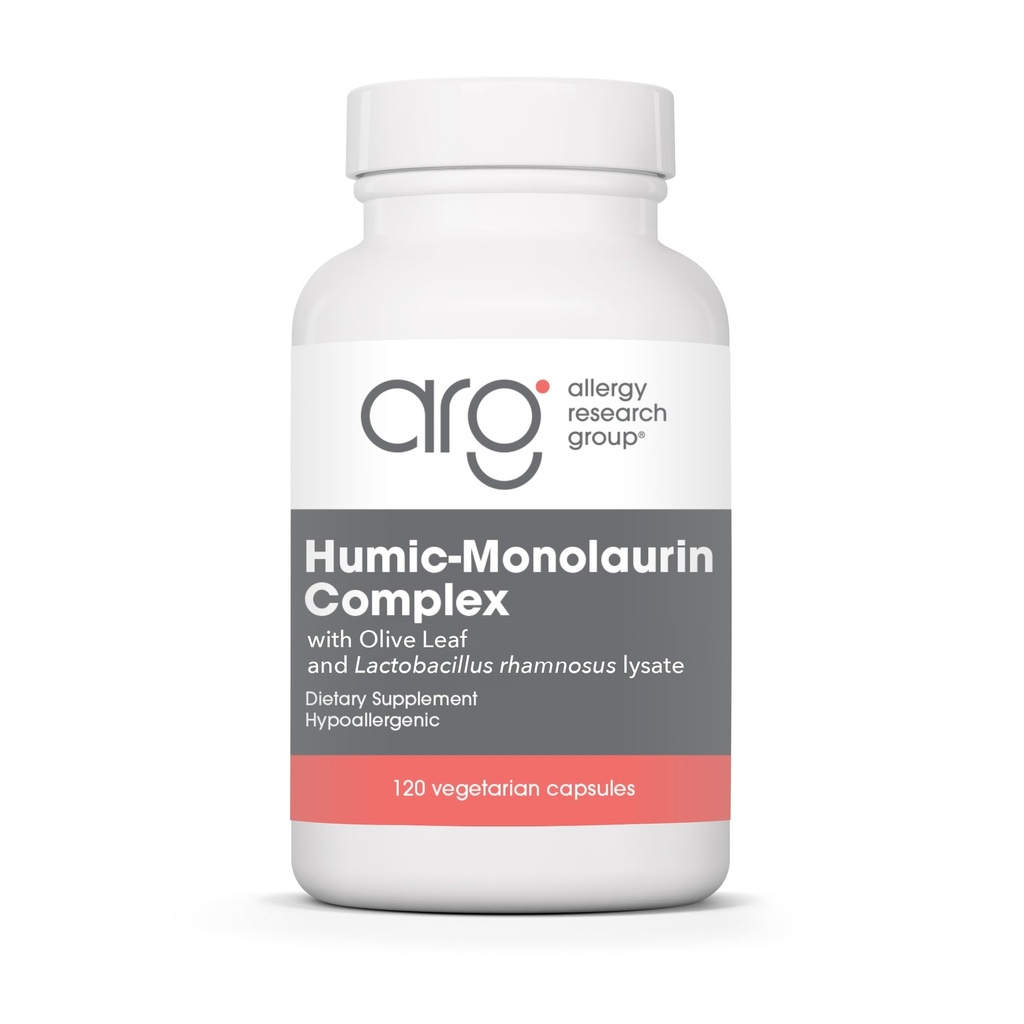 Grupul de cercetare pentru alergii Complexul Humic-Monolaurin - Suport pentru sistemul imunitar, Suplimente pentru acid humic, cu frunze de măsline, Capsule vegetariene - 120 Conte