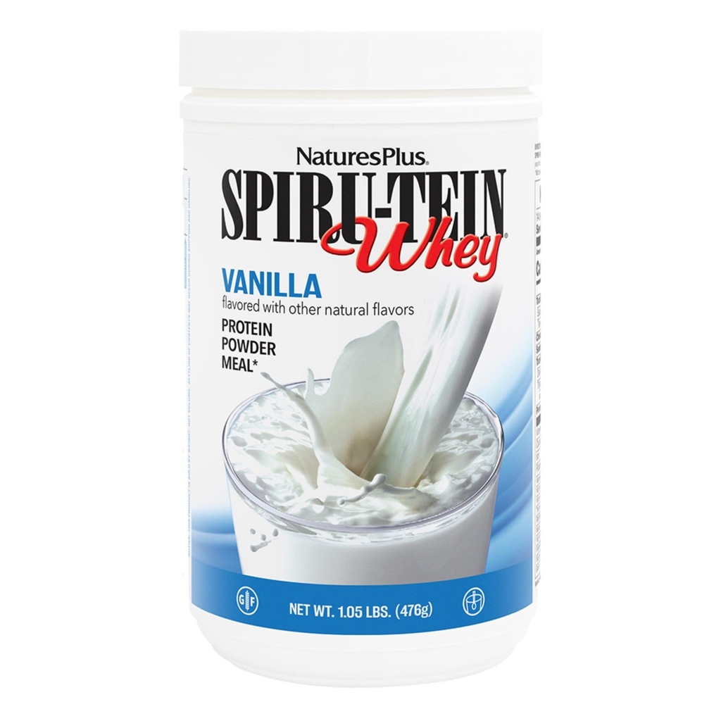 NaturesPlus SPIRU-TEIN WHEY Shake, Vanilie - 1.05 lb - Whey Pulbere de proteine - cu Spirulina, vitamine si minerale - Gluten gratuit - 14 Serviri