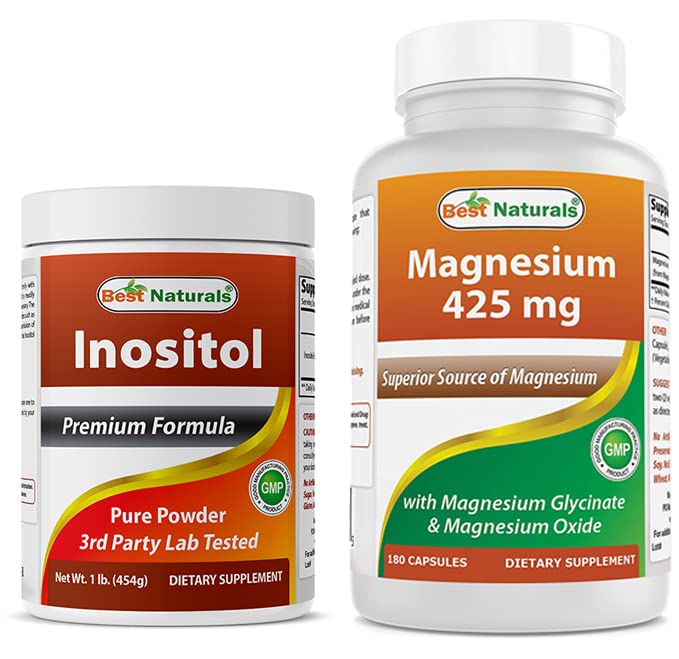 Cel mai bun Naturals Inositol pulbere 1 Lb & Magneziu glicinat 425 mg