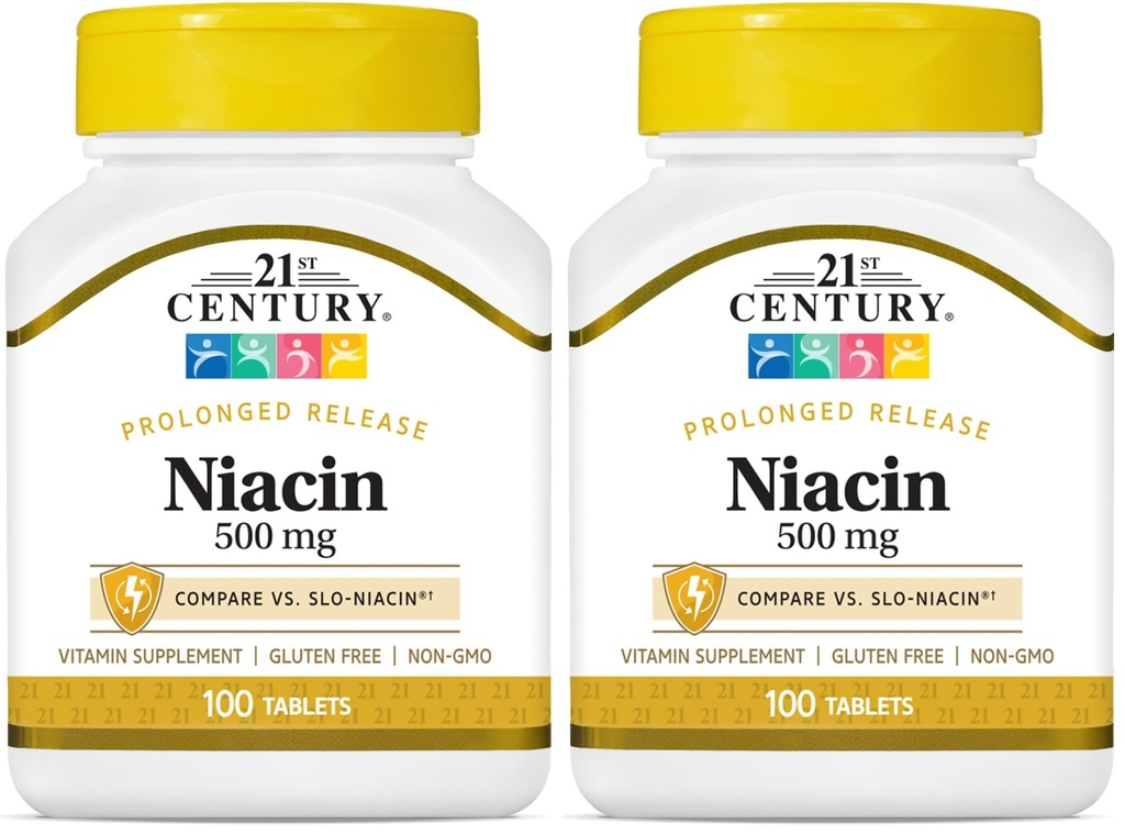Niacin 500 mg comprimate cu eliberare prelungită, 100 Număr (27474) (pachet de 2)
