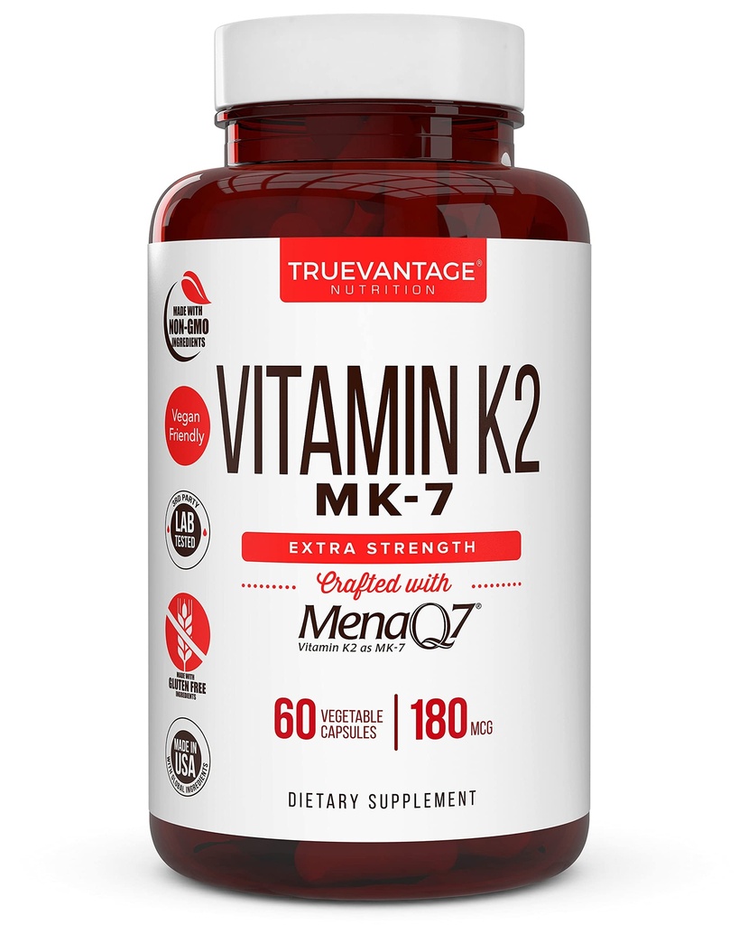 Vitamina k2 MK-7 Suplimentul 180mcg -Vitamina K2 susţine sănătatea osoasă şi cardiacă pentru absorbţia cardiovasculară de calciu din Arteries- 60 Înghiţi uşor capacele vegetale ale MenaQ7 K2 MK7