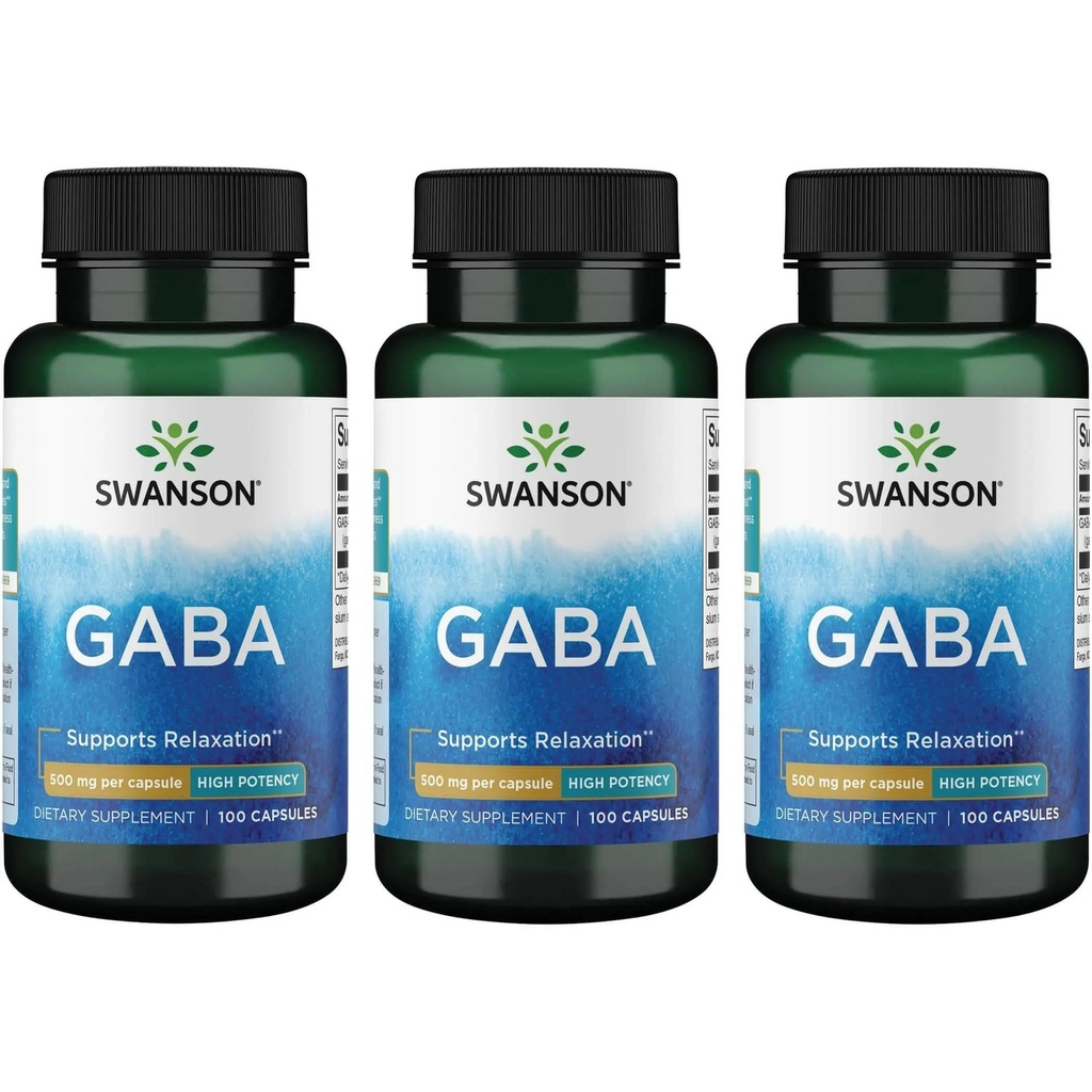 Swanson GABA - Aminoacid Supliment de promovare calm și relaxare pentru a sprijini somn odihnitor - Formula de mare potențial pentru a sprijini nivelurile de stres sănătos - (100 capsule, 500 mg fiecare) (3 ambalaj)