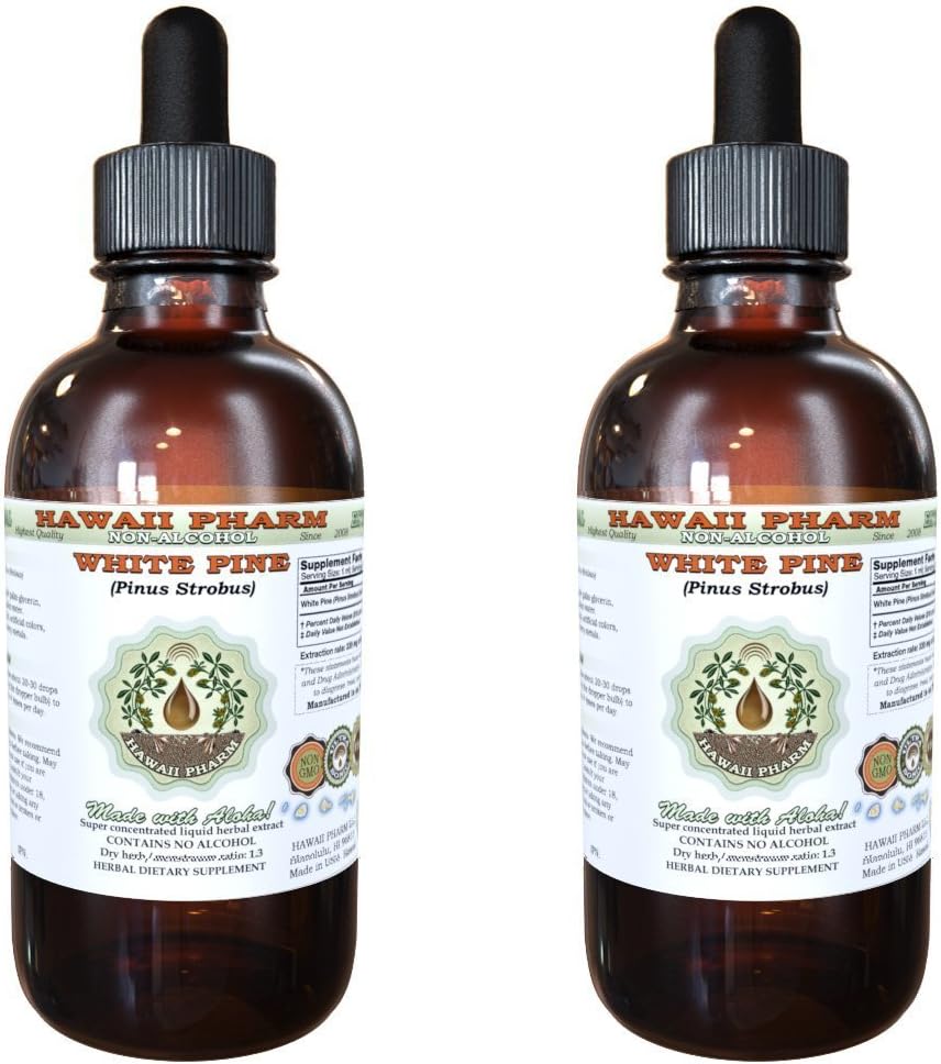 White Pine fără alcool Extract lichid, White Pine (Pinus Strobus) Uscată Bark Glycerite naturale Herbal Supliment, Hawaii Pharm, SUA 2x2 fl.oz