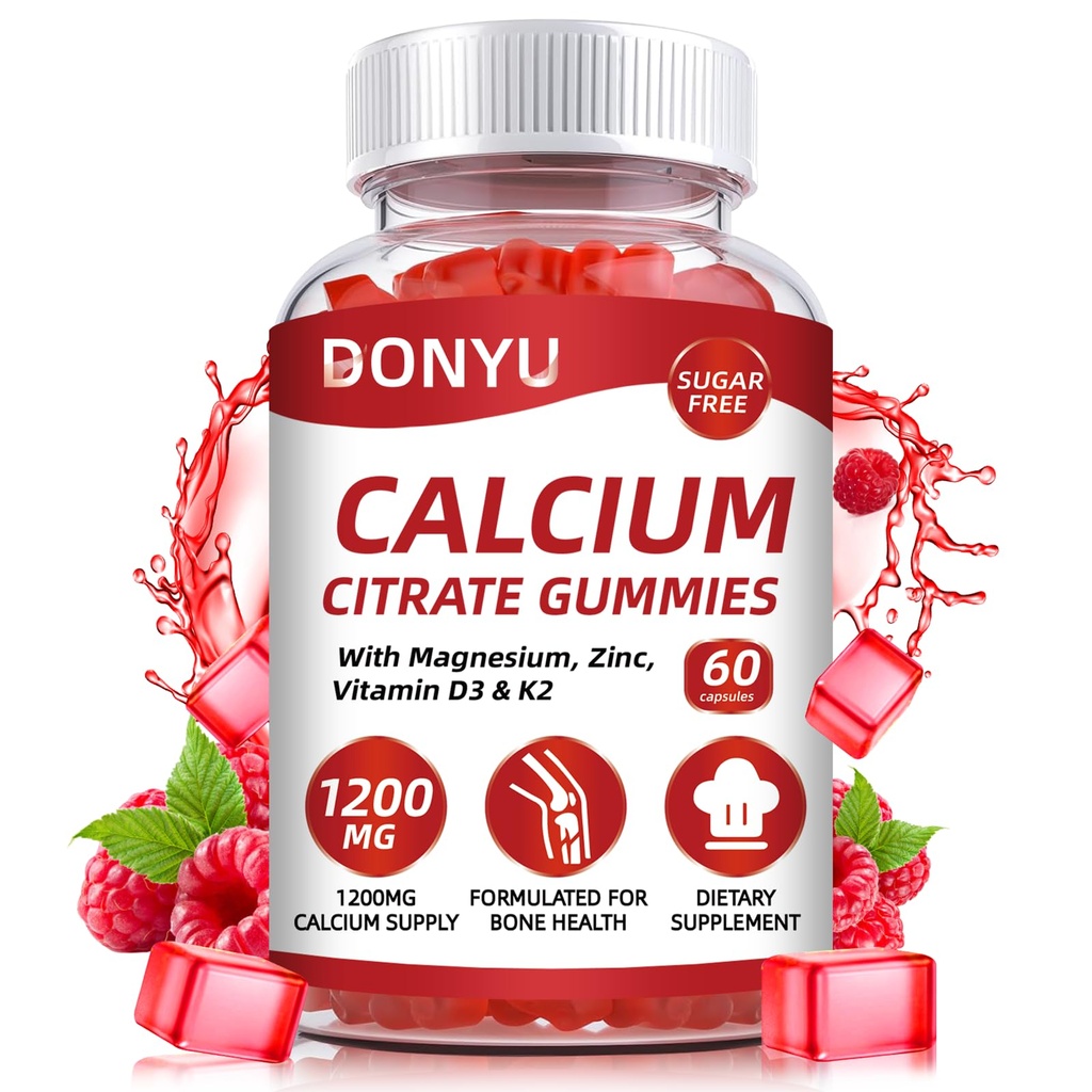 Citrat de calciu 1200 mg Gume cu vitamina D3: cu vitamina de calciu magneziu zinc D3 K2 pentru imunitatea musculară osoasă - Absorbție finală Supliment de calciu pentru femei și bărbați, zahăr-liber