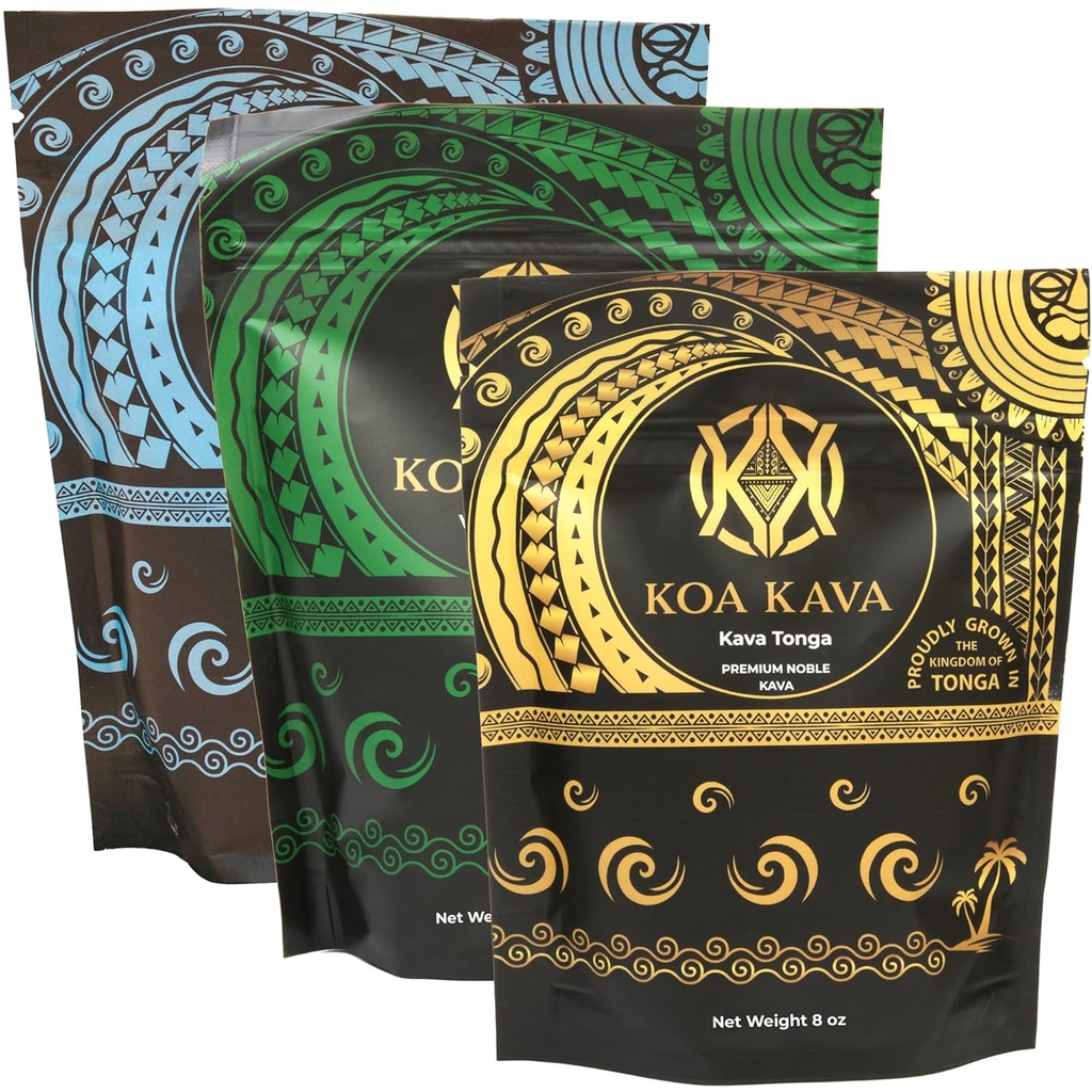 8 oz Koa Kava Bundle cu Tongan Premium, Fijian Waka și Vanuatu Waka Root Powder